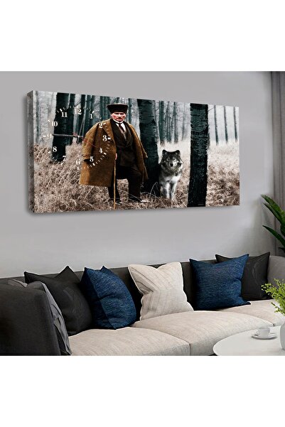 Zevahir Mobilya Dekorasyon Kanvas Kurt Ve Mustafa Kemal Atatürk Saatli Tablo