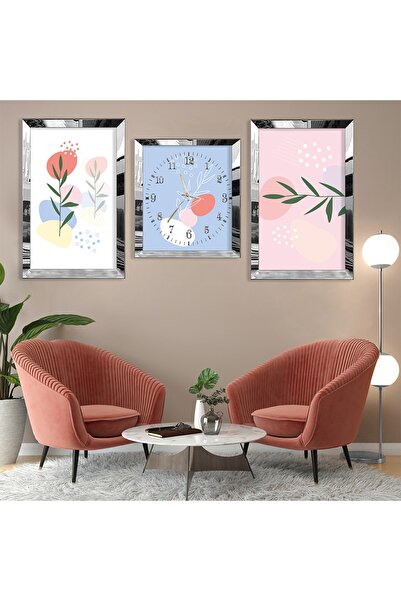 Zevahir Mobilya Dekorasyon Minimalist Çiçek Soyut Desen Gümüş Pleksi Kenar Üç...