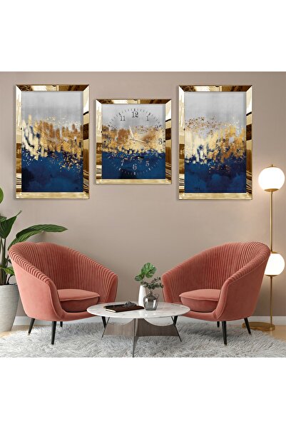 Zevahir Mobilya Dekorasyon Set de pictură MDF cu model abstract din plexiglas auriu și set de ceasuri