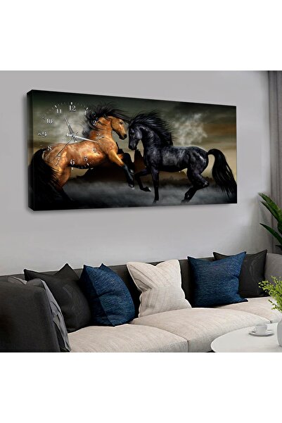 Zevahir Mobilya Dekorasyon Kanvas Kafa Kafaya Gelen Siyah Ve Kahverengi Atlar...