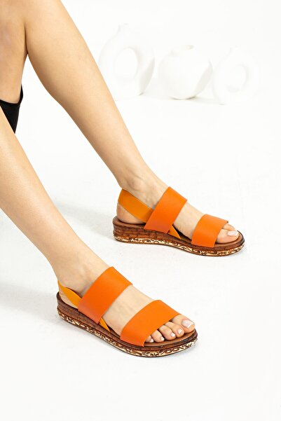 Ayax Sandale de damă elastice cu bretele plate portocalii