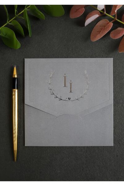 Luna Davetiye Gri Kapaklı Zarflı Düğün Davetiyesi (50 ADET)