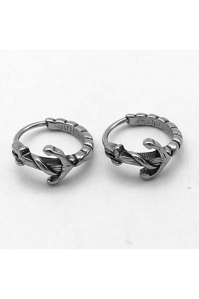 Viking Anchor Design Sailor Ring Snap-On 316l Steel Men's Earrings