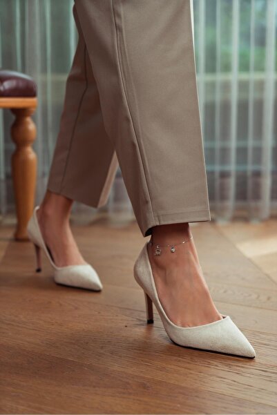 NİŞANTAŞI SHOES Dámské jehlové semišové semišové boty Brenda Béžová