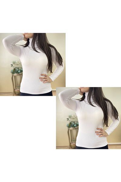 Betimoda Women's Long Sleeve Full Throat Lycra Jersey Bodysuit 2 Pieces White