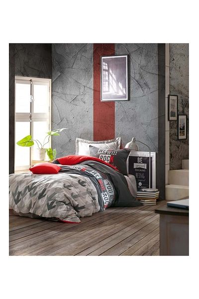 Cotton Box Young Room Fitted Single Duvet Cover Set with Sheets - Rock Red