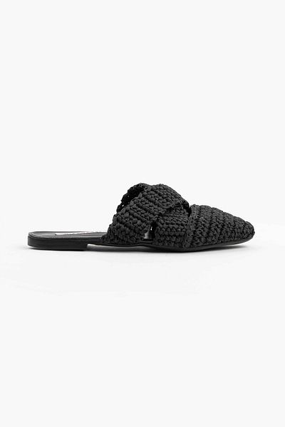 NİŞANTAŞI SHOES Schwarze, gestrickte Laila-Damenhausschuhe mit Kreuzbanddetail