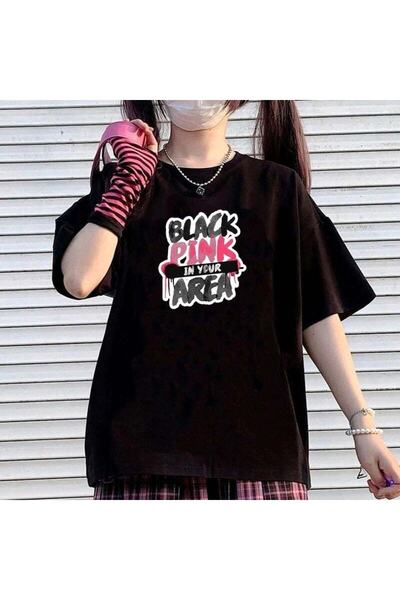 MECH BUTİK Тениска с черна оверсайз материя Blackpink