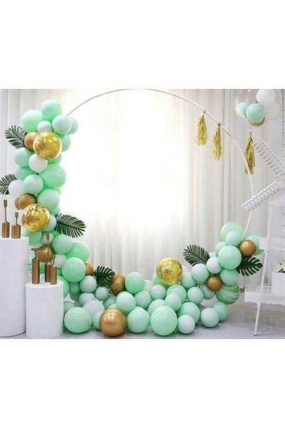 Çemrek Süs Parti Macaron Mint Chrome Gold Balloon Chain Set 100 Balloon and Chain