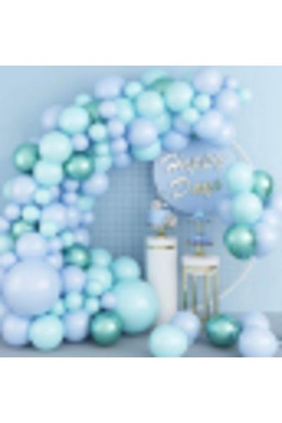 Çemrek Süs Parti Macaron Blue Macaron Mint Chrome Green Balloon Chain Set 70 Balloon and Chain
