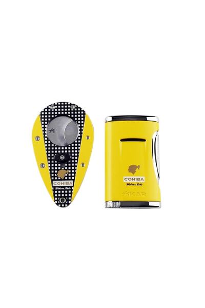COHİBA Xikar Sarı Kareli Puro Çakmağı Ve Kesici Seti