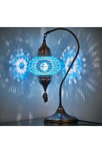 Demmex Handmade Hammer Forged Body Mosaic Authentic Colored Glass Table Night Lamp Lampshade, 48cm Length