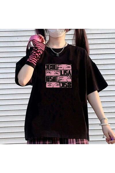 MECH BUTİK Blackpink Jenie,lisa,rose,jıso Isimli Siyah T-shirt