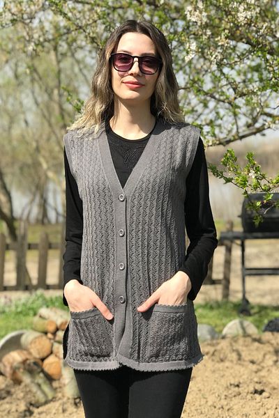 Dinçerler tekstil Women's Buttoned Mercerized Summer Mesh Chain Pattern Mother Vest
