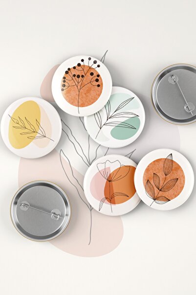 Varyant Nordic - Çiçekli - Iğneli Buton Rozet Seti - Broş - Yaka - Çanta Roze...