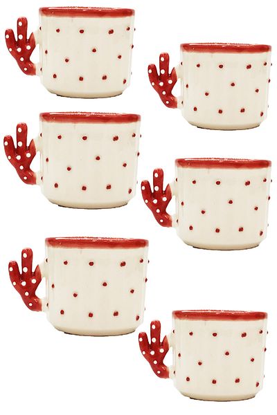 Otogar Çini 6 Pieces Cactus Cup - Hand Made Ceramic 150 Ml Tea, Duble Coffee, Espresso, Neskafe Cup