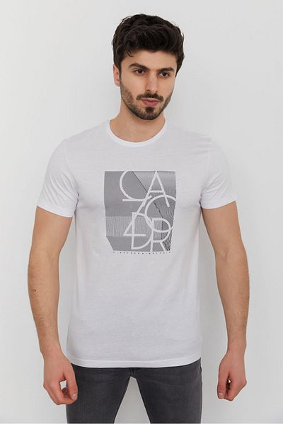 Cazador Caz 4079 Ανδρικό μπλουζάκι με στάμπα με λαιμόκοψη λευκό