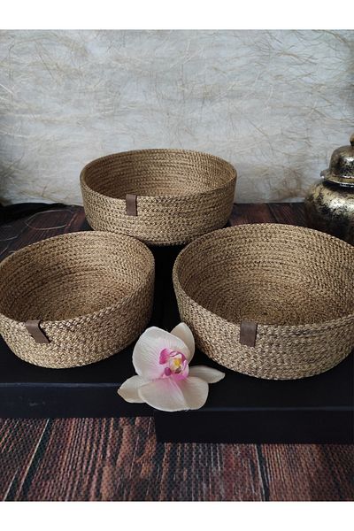 Çt Çeyizci Tekstil 3-Piece Wicker Basket Set - Bread and Kitchen Purpose