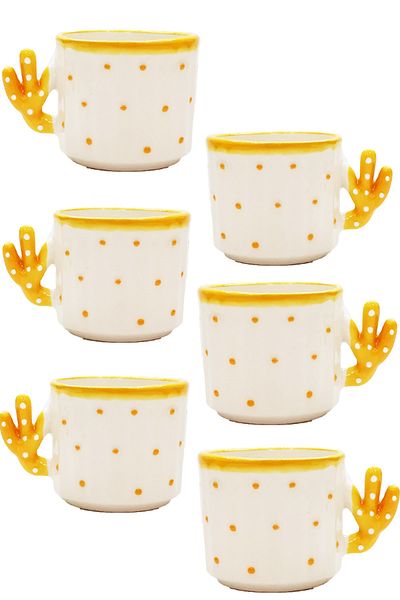 Otogar Çini 6 Pieces Cactus Cup - Hand Made Ceramic 150 Ml Tea, Duble Coffee, Espresso, Neskafe Cup