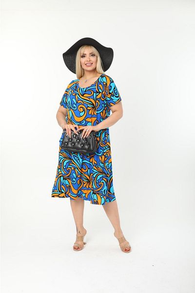 mezura tekstil Plus Size Women's Summer Double Pocket Knee Length Short Sleeve Midi Length Viscose Combed Cotton Dress