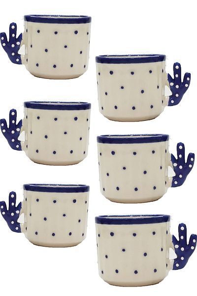 Otogar Çini 6 Pieces Cactus Cup - Hand Made Ceramic 150 Ml Tea, Duble Coffee, Espresso, Neskafe Cup