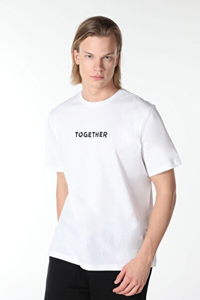 defys Ανδρικό μπλουζάκι με κοντό μανίκι με λαιμόκοψη με τύπωμα λευκό