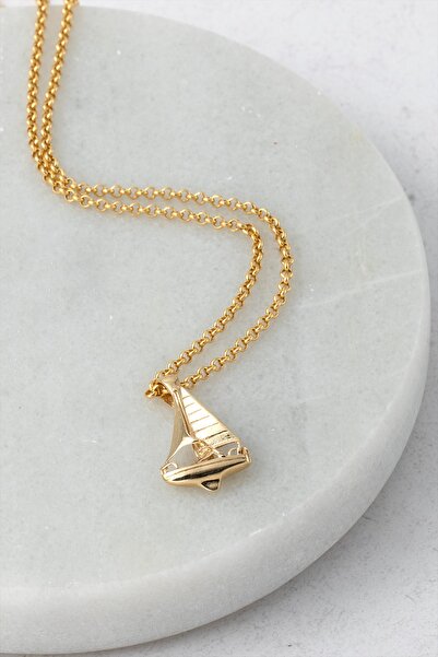 Cenova Jewelry 14 Ayar Altın Yelkenli Erkek Kolye