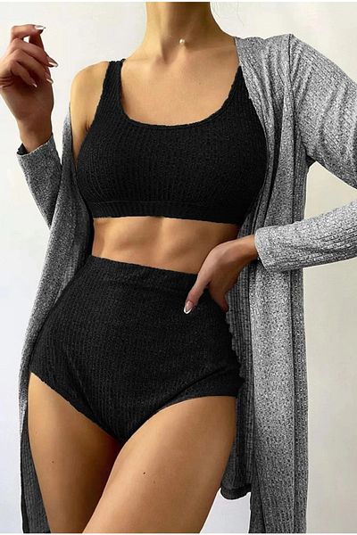 Fancy&Dancy Women's Black Camisole Fabric Shorts Set