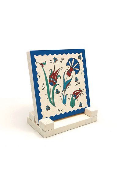Sadrazam Ottoman Iznik Tile Pattern Printed Natural Stone Tabletop