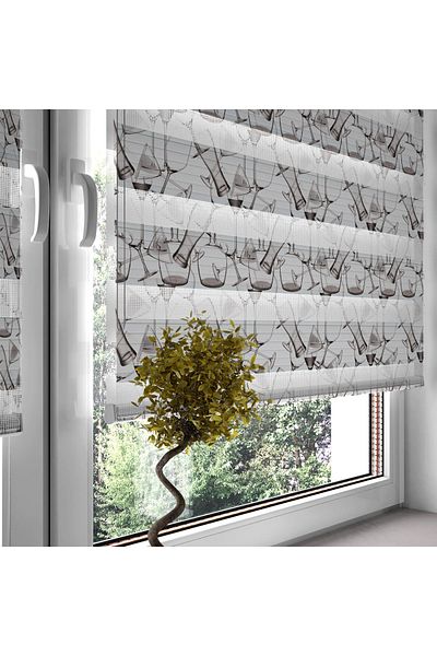 Turuncu Dizayn Gray Champagne Wine Glasses Patterned Digital Printed Zebra Roller Blinds for Kitchen and Restaurant