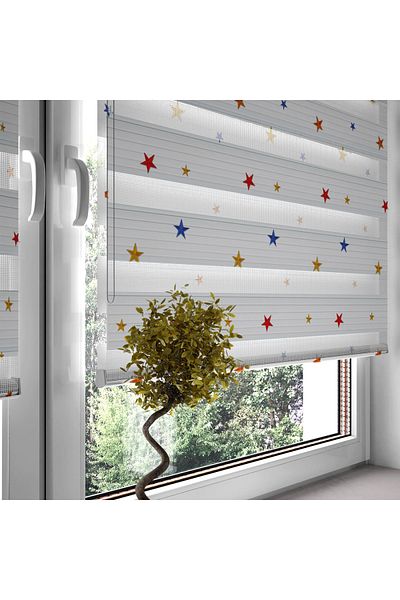 Turuncu Dizayn Colorful Stars Patterned Digital Printed Zebra Roller Blinds for Children's Room