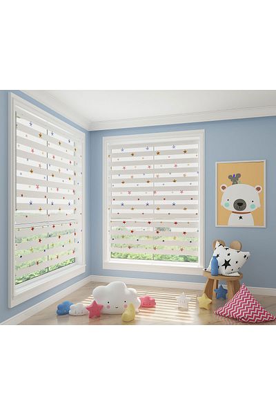 Turuncu Dizayn Colorful Stars Patterned Digital Printed Zebra Roller Blinds for Children's Room