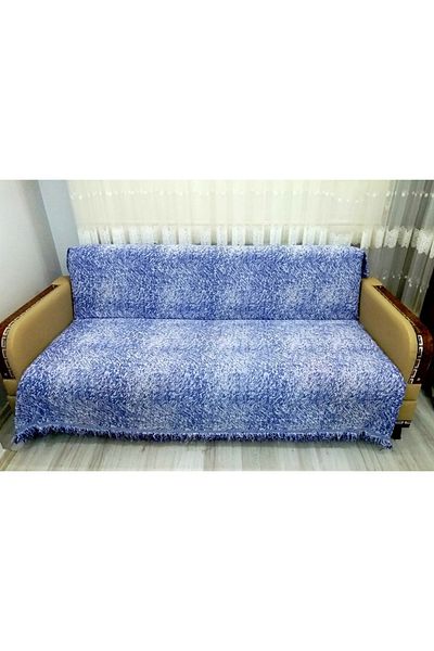 Mandaş Cotton Non-Slip Marbled Sofa-Couch Bed Cover 170x220 - Navy Blue