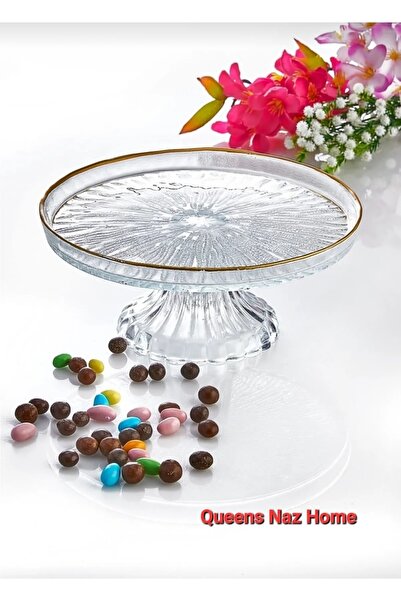 Queens Naz Home Ayaklı Kek, Kurabiye, Pasta Tabağı, Servis Sunum Seti - 21 Cm