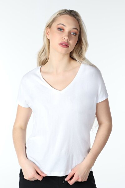 defys Tricou cu mânecă scurtă pentru femei, cu decolteu în V, alb