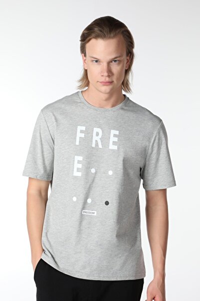 defys Ανδρικό μπλουζάκι με κοντό μανίκι με λαιμόκοψη με στάμπα GRAY MELANGE