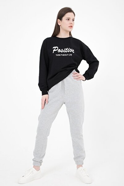 defys Kadın Lastikli Paça Cepli Regular Fit Jogger Eşofman Altı GRİ MELANJ