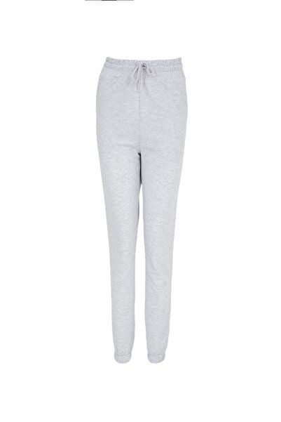 defys Kadın Lastikli Paça Cepli Regular Fit Jogger Eşofman Altı GRİ MELANJ