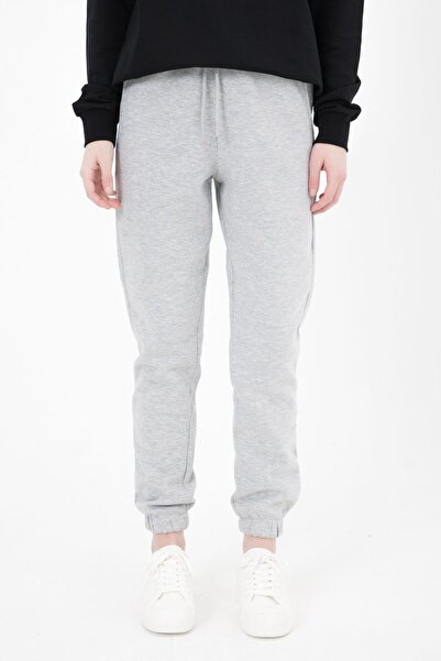 defys Kadın Lastikli Paça Cepli Regular Fit Jogger Eşofman Altı GRİ MELANJ