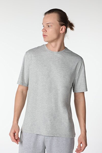 defys Ανδρικό μπλουζάκι με κοντό μανίκι με λαιμόκοψη με κοντό μανίκι, βασικό μπλουζάκι γκρι μελανζ