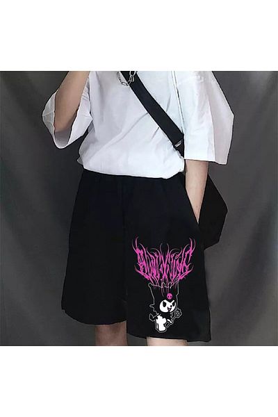 Gofeel Harajuku Kuromi Sanrio με μοτίβο μαύρο χρώμα Unisex χτενισμένο βαμβακερό σορτς