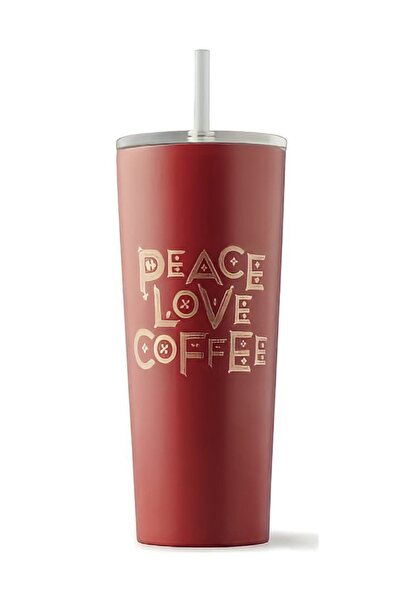 Starbucks ® كوب مشروبات باردة بتصميم "السلام والحب والقهوة" باللون الأحمر - 4...