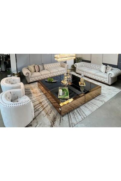 LUXURY VİLLA Luxury Gold Ve Füme Aynalı 4 Parçadan Oluşan Orta Sehpa 170x170 ...