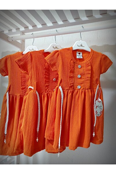 LEYDİLİNA Fitilli Düğme Desenli Kız Çocuk Elbise 1/2/3-4 Yaş