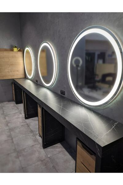 eagle mirror 100x100 Cm Yuvarlak Şeritli Dekoratif Banyo Duvar Aynası Ledli B...