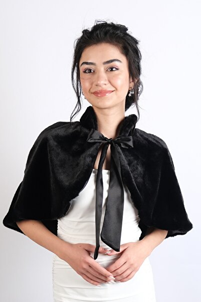 Limelia Siyah Kurdele Broşlu Gelin Bolero Kürkü