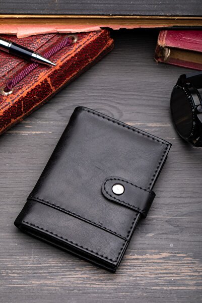 enderun محفظة جلدية نباتية عالية الجودة باللون الأسود للجنسين