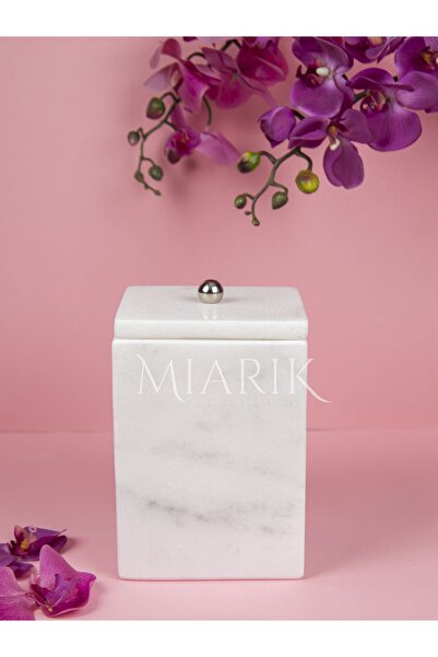 MIARIK DESIGN & DEKORASYON Dekoratif Beyaz Mermer Kare Çöp Kovası