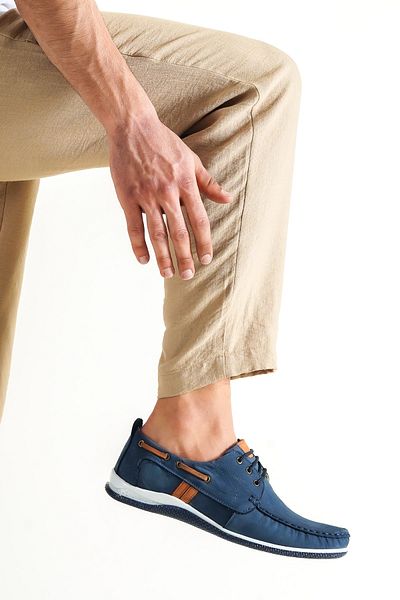 Deripabuc Genuine Leather Navy Blue Nubuck Men's Leather Casual Shoes Mrd15-3003