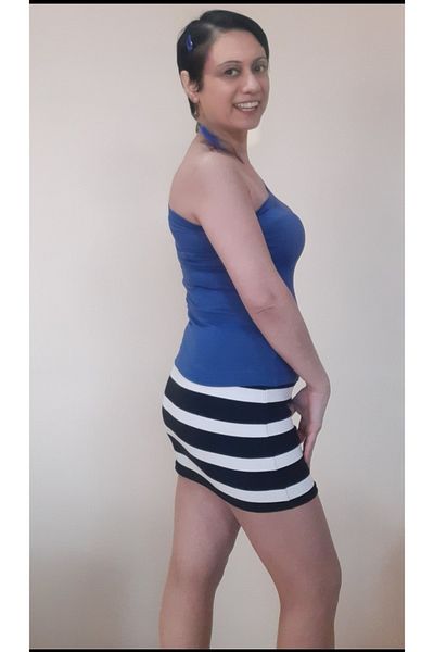 Mertcan Butik Blue One Shoulder Open Long Sleeve Combed Cotton Viscose Blouse